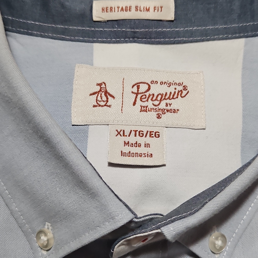 Original Penguin Light Blue and White Striped Shirt